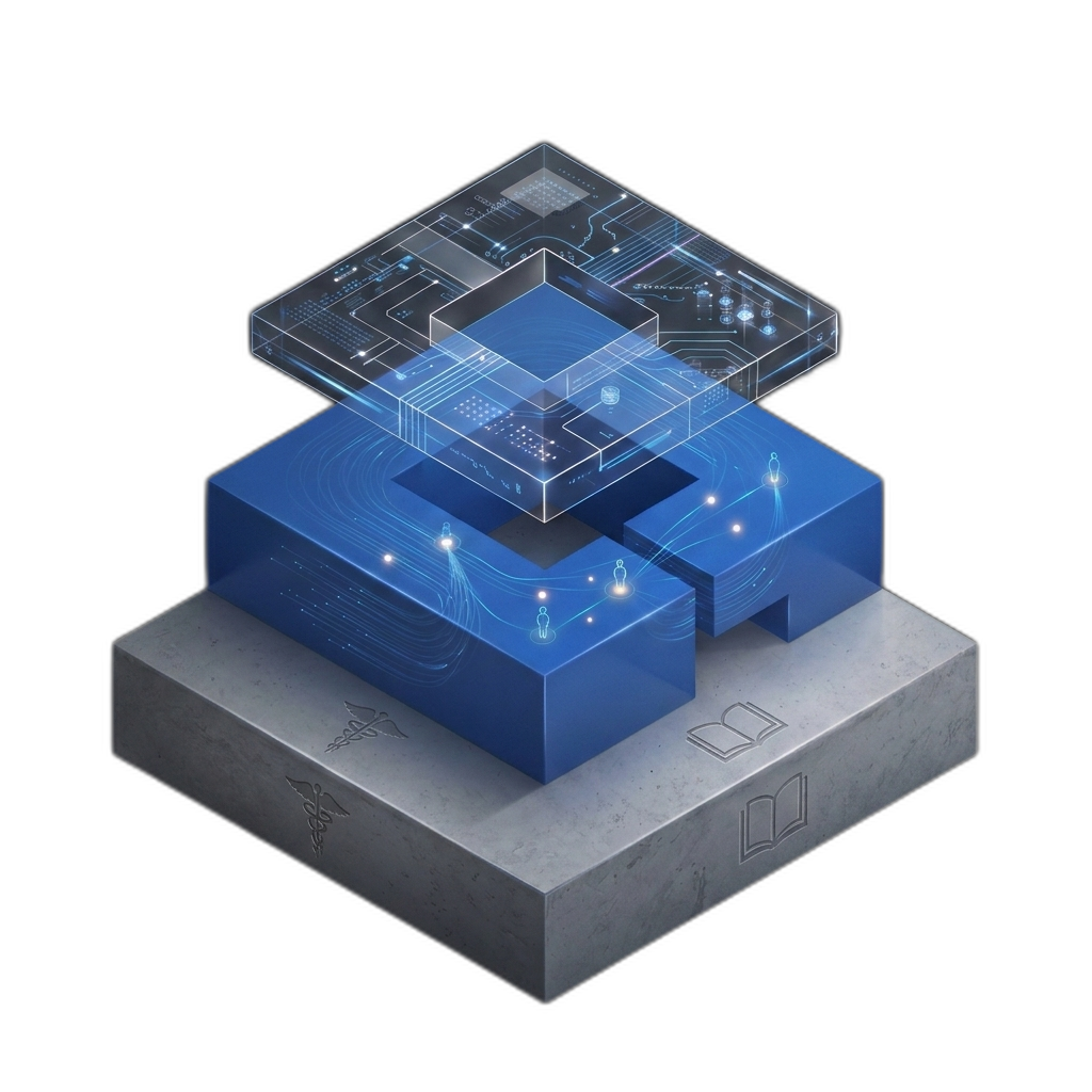 Three-layer architecture showing Epinomic's digital infrastructure, NGO interventions, and public health systems